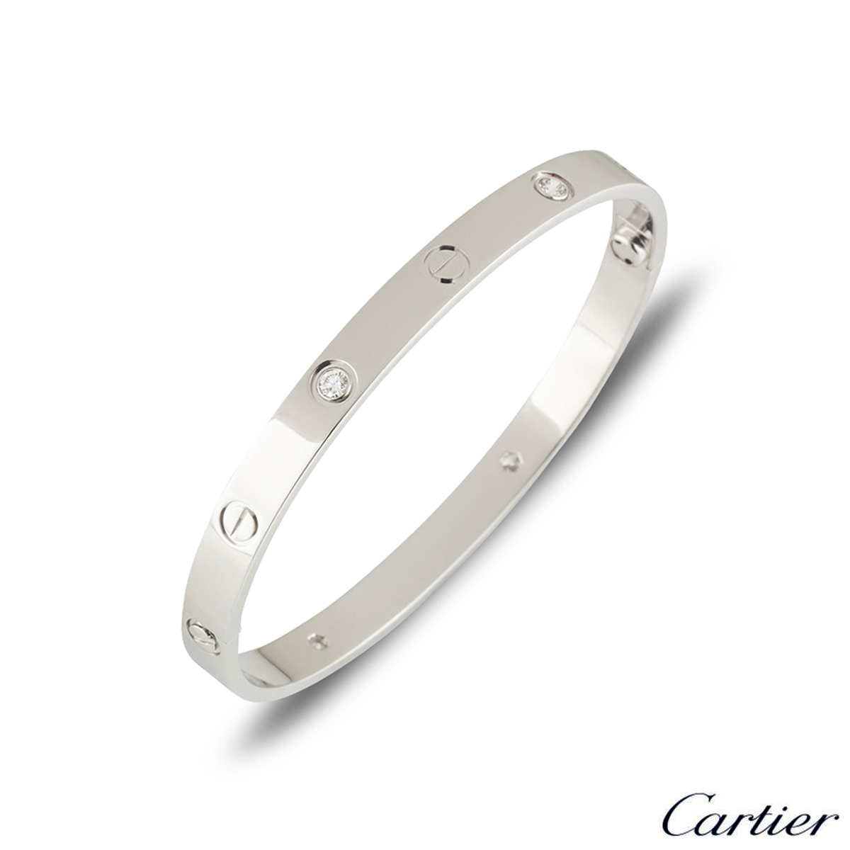 Cartier White Gold Half Diamond Love Bracelet Size 18 B6035818 | Rich ...